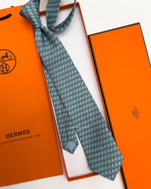 Hermes Powder Blue H ROW PATTERN SILK TIE