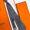 Hermes Grey Black H ROW PATTERN SILK TIE
