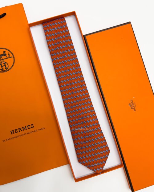 Hermes Orange H ROW PATTERN SILK TIE