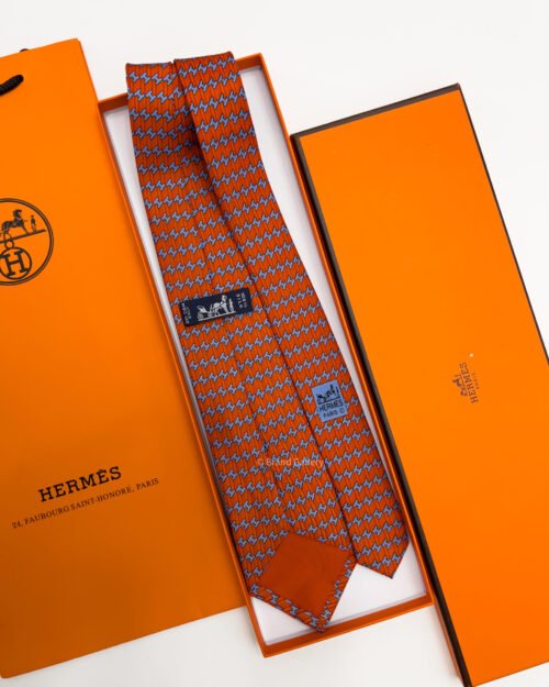 Hermes Orange H ROW PATTERN SILK TIE