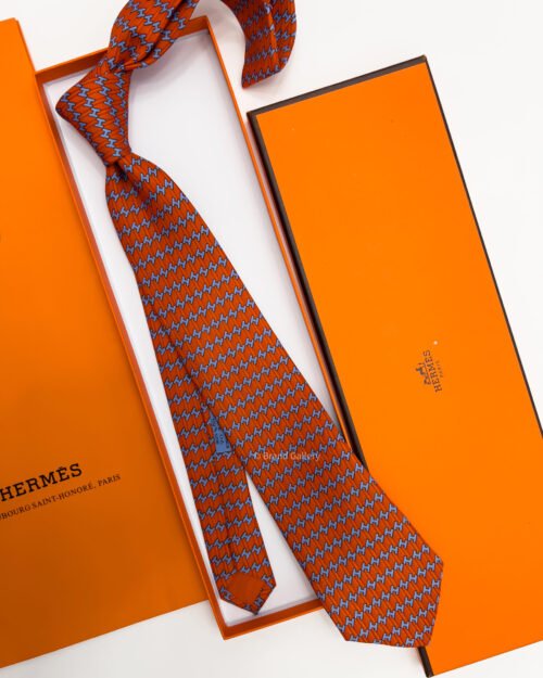 Hermes Orange H ROW PATTERN SILK TIE