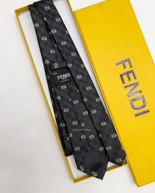 Fendi Black FF BOX PATTERN SILK TIE