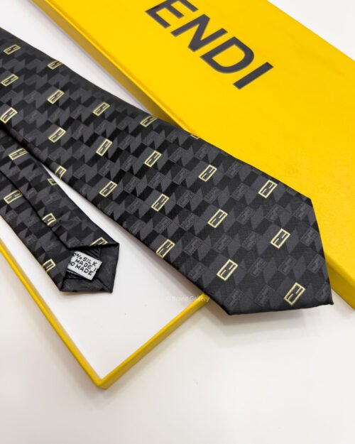 Fendi Black FF BOX PATTERN SILK TIE