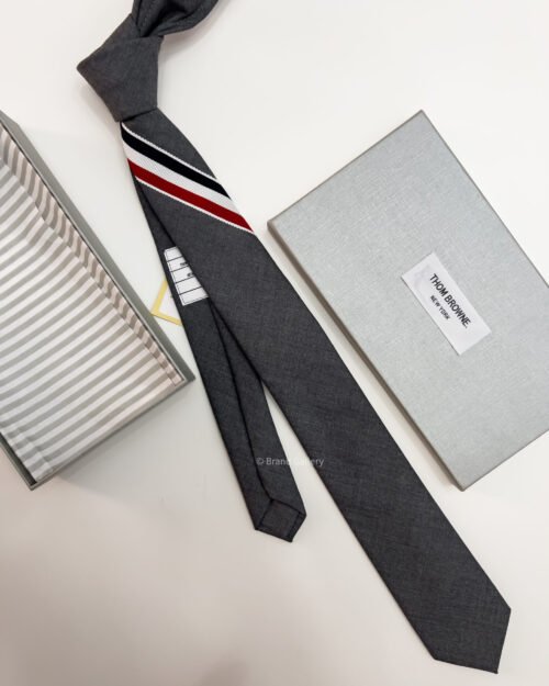 THOM BROWNE - Grey RWB-MOTIF WOOL TIE