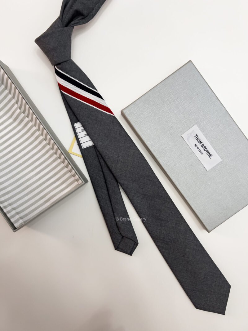 THOM BROWNE - Grey RWB-MOTIF WOOL TIE