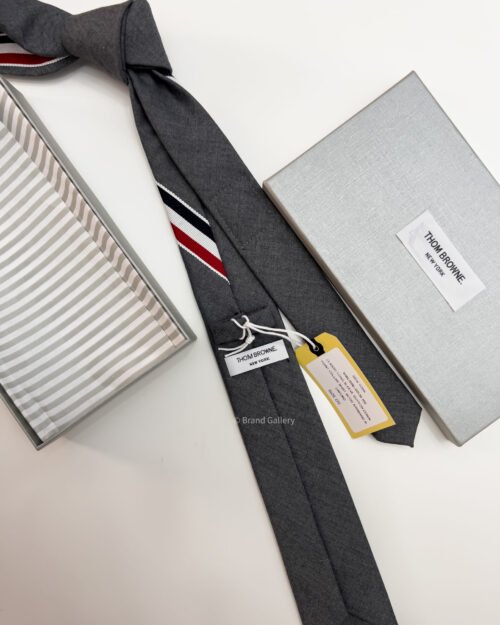 THOM BROWNE - Grey RWB-MOTIF WOOL TIE