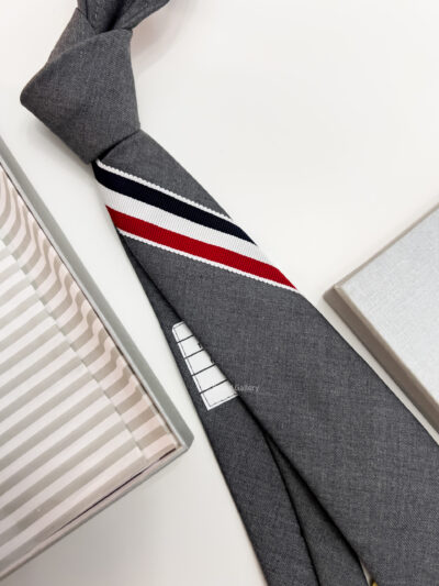 THOM BROWNE - Grey RWB-MOTIF WOOL TIE