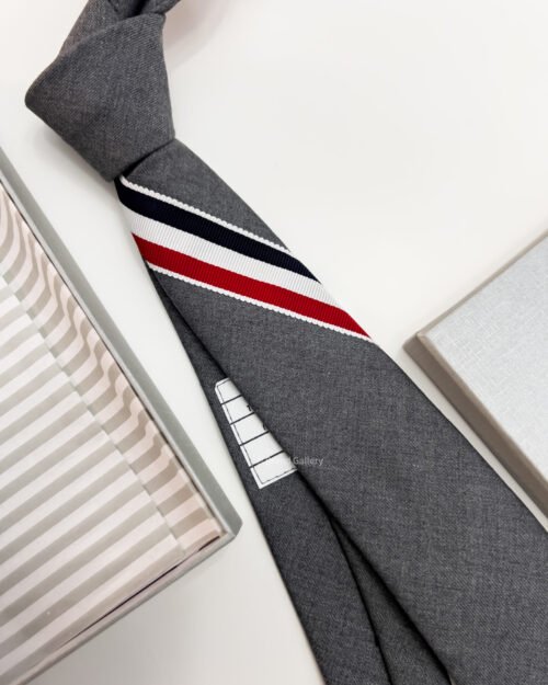 THOM BROWNE - Grey RWB-MOTIF WOOL TIE