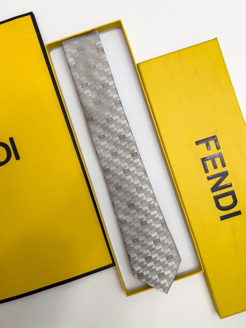 Light Beige FF BOX PATTERN SILK TIE