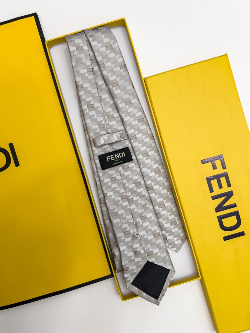 Light Beige FF BOX PATTERN SILK TIE