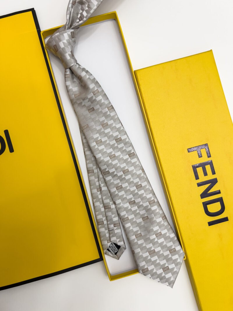 Light Beige FF BOX PATTERN SILK TIE