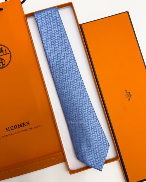Hermes Light Blue FACONNEE H SILK TIE