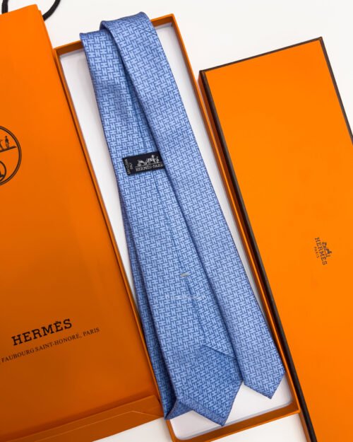 Hermes Light Blue FACONNEE H SILK TIE