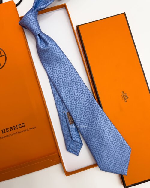 Hermes Light Blue FACONNEE H SILK TIE
