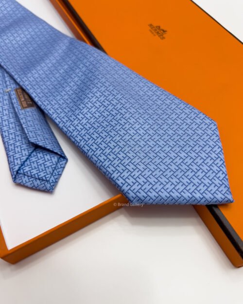 Hermes Light Blue FACONNEE H SILK TIE
