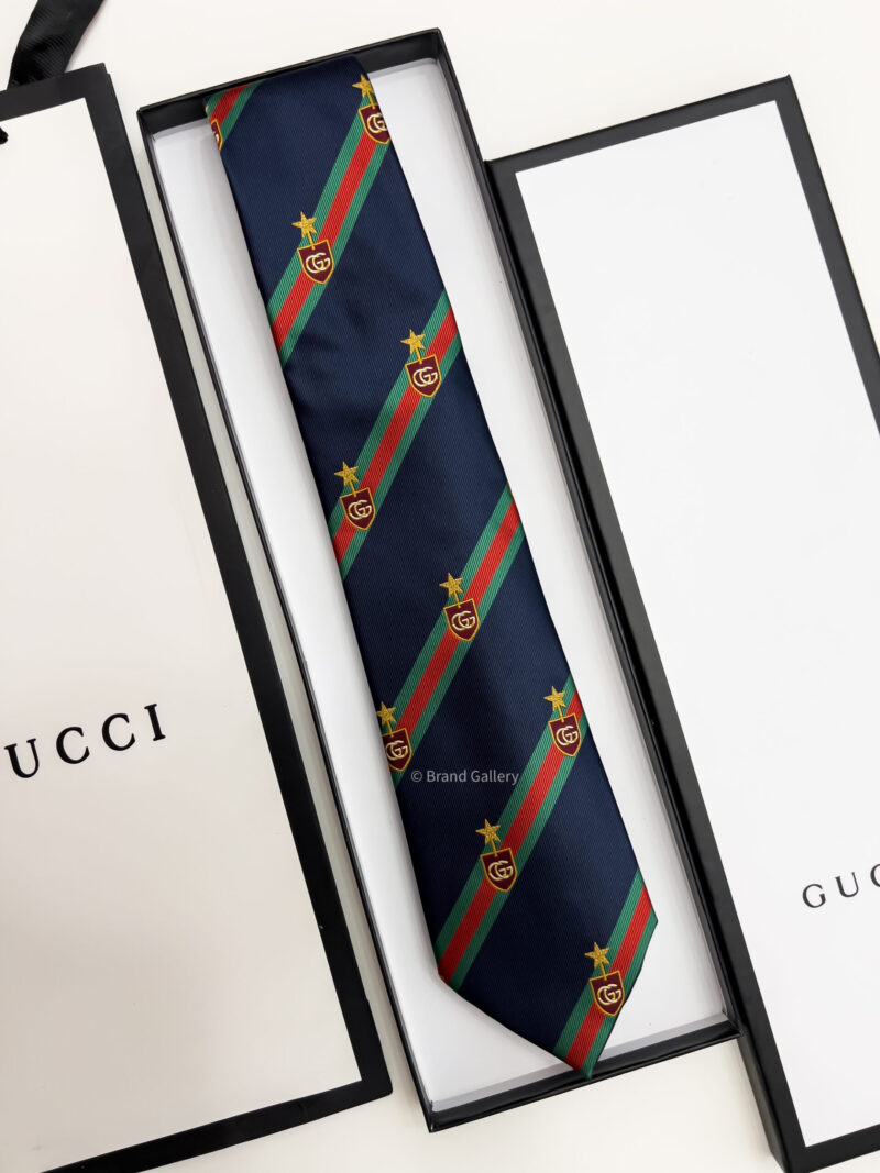 Gucci Navy WEB CREST SILK TIE