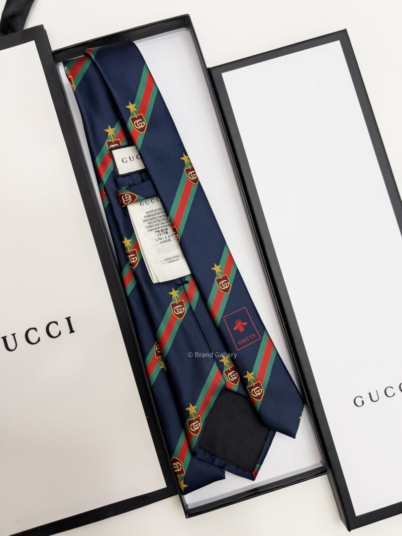 Gucci Navy WEB CREST SILK TIE