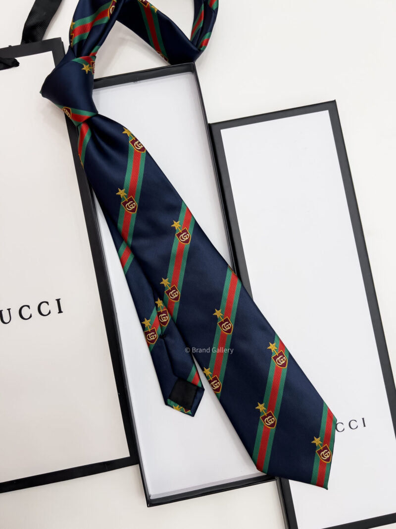 Gucci Navy WEB CREST SILK TIE