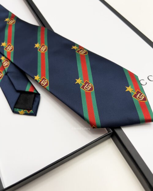 Gucci Navy WEB CREST SILK TIE
