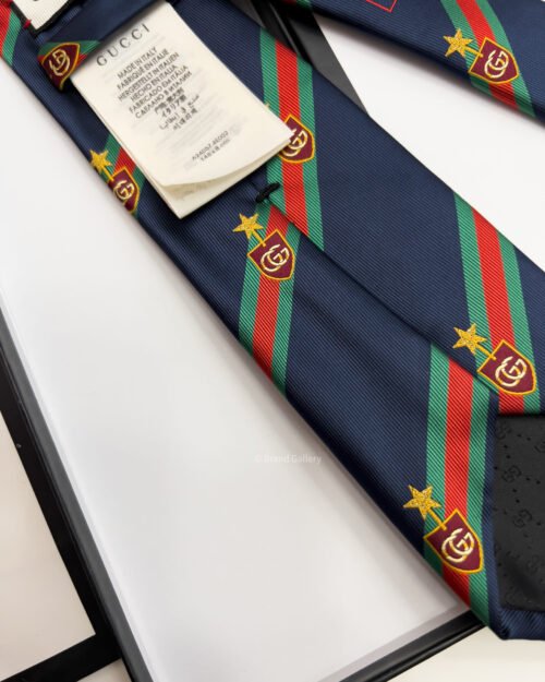 Gucci Navy WEB CREST SILK TIE