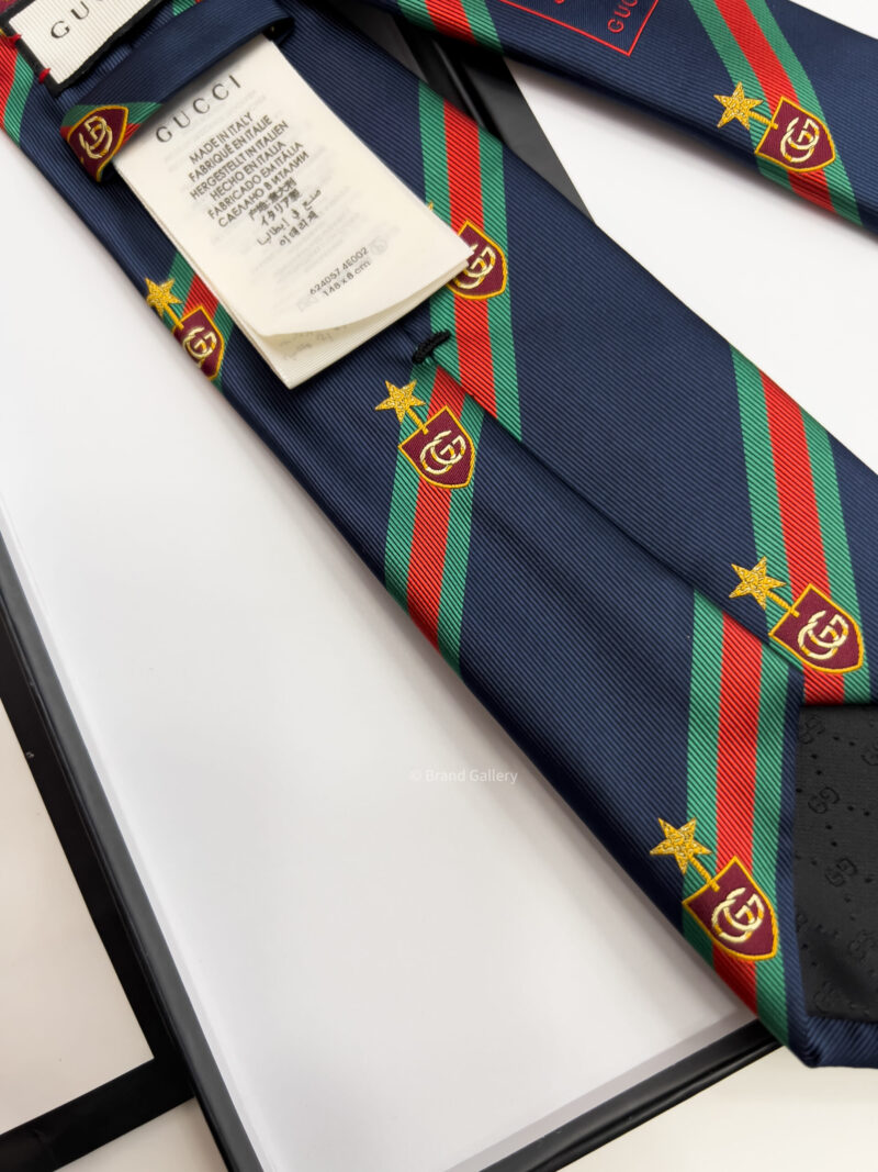 Gucci Navy WEB CREST SILK TIE