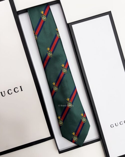 Gucci Dark Green WEB CREST SILK TIE