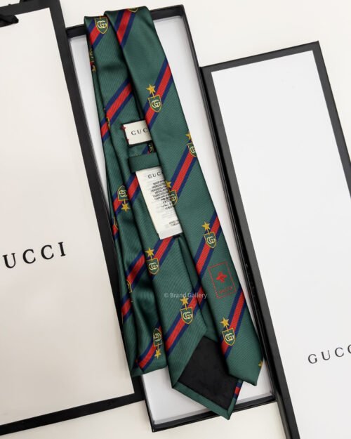 Gucci Dark Green WEB CREST SILK TIE