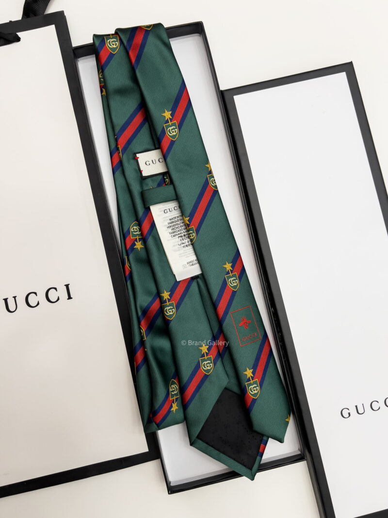 Gucci Dark Green WEB CREST SILK TIE