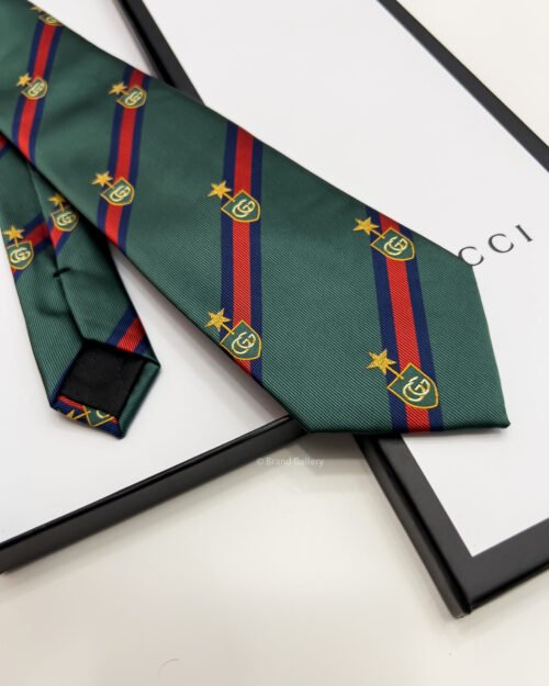 Gucci Dark Green WEB CREST SILK TIE