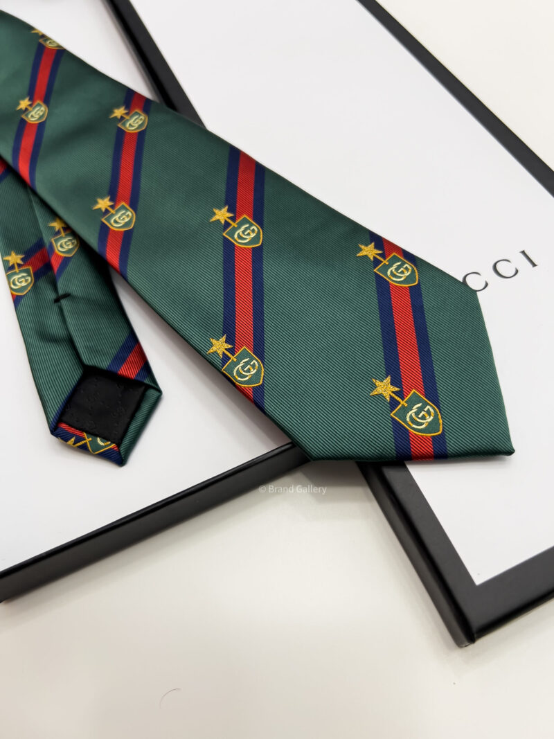 Gucci Dark Green WEB CREST SILK TIE