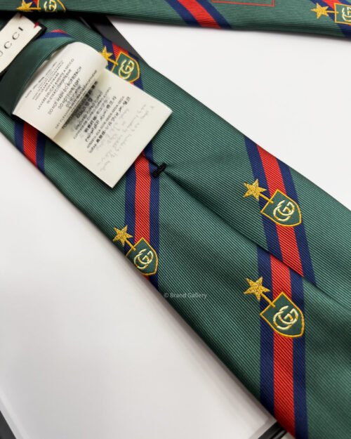 Gucci Dark Green WEB CREST SILK TIE