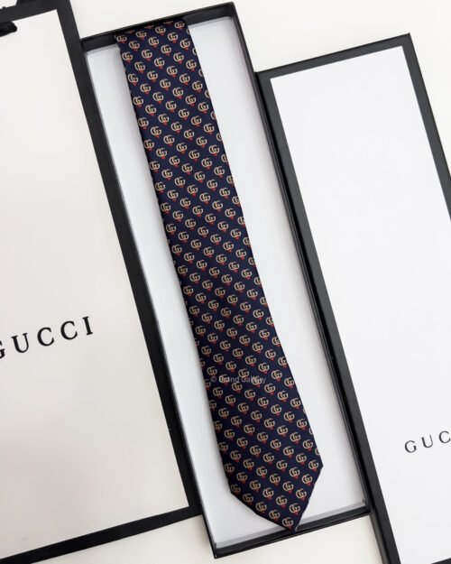 Gucci Navy GG LOGO SILK-Twill TIE