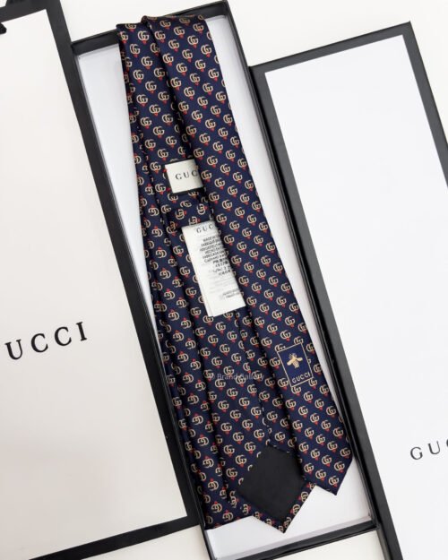 Gucci Navy GG LOGO SILK-Twill TIE