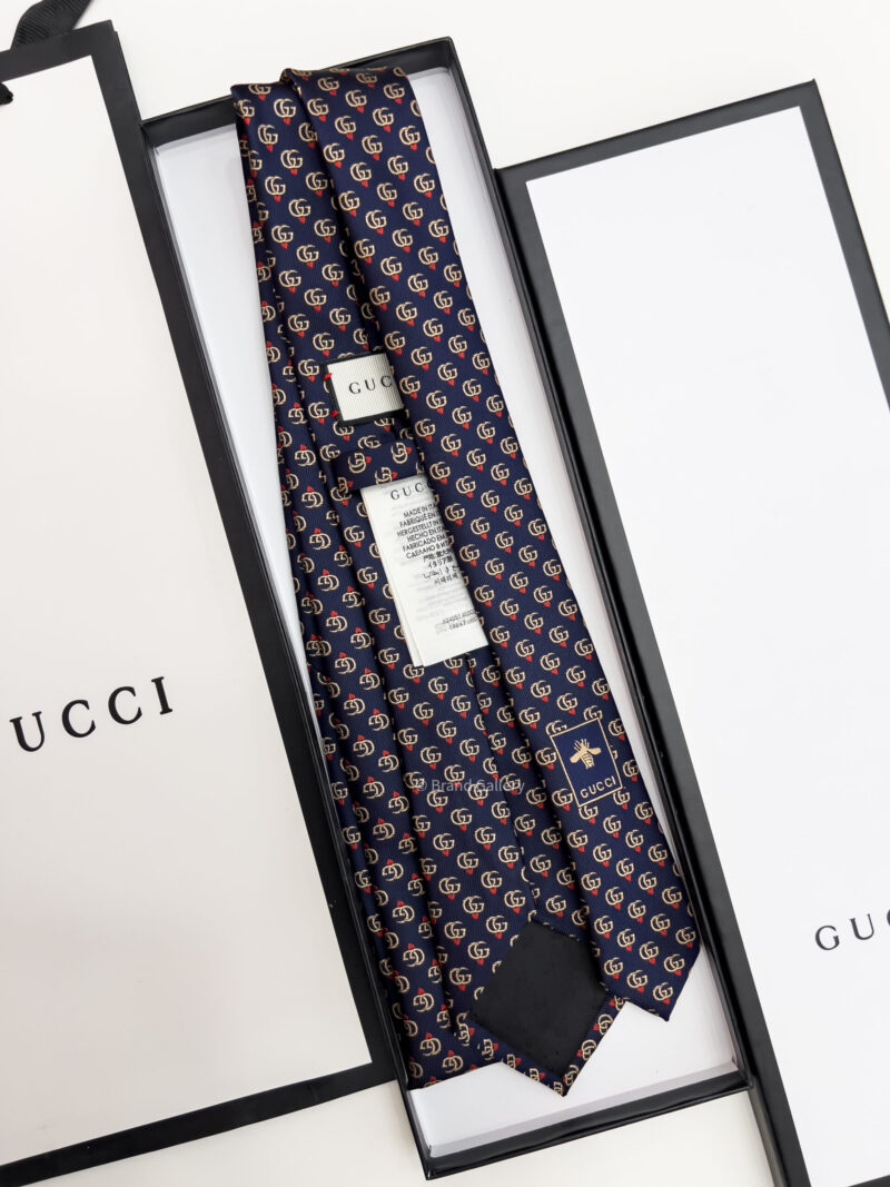 Gucci Navy GG LOGO SILK-Twill TIE