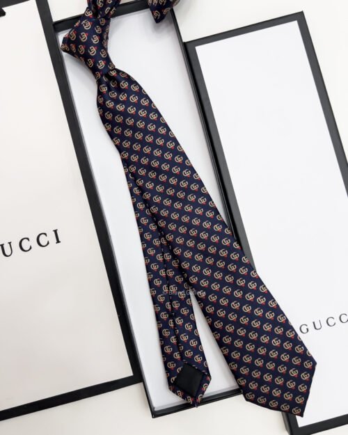 Gucci Navy GG LOGO SILK-Twill TIE