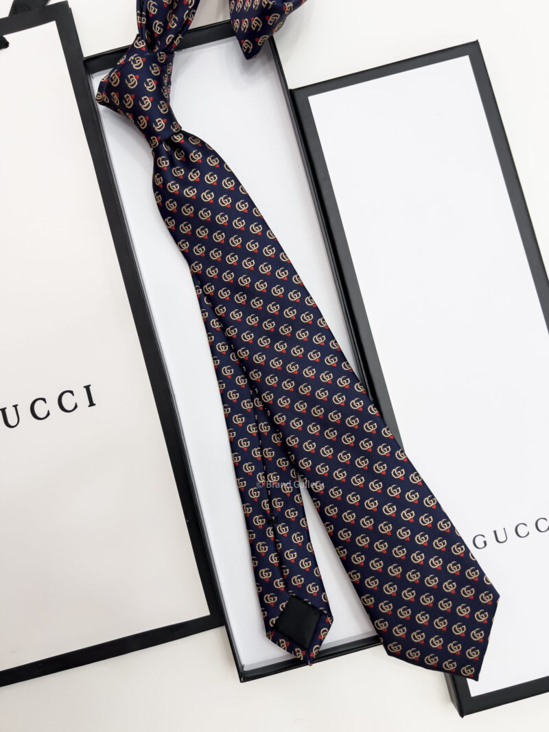 Gucci Navy GG LOGO SILK-Twill TIE