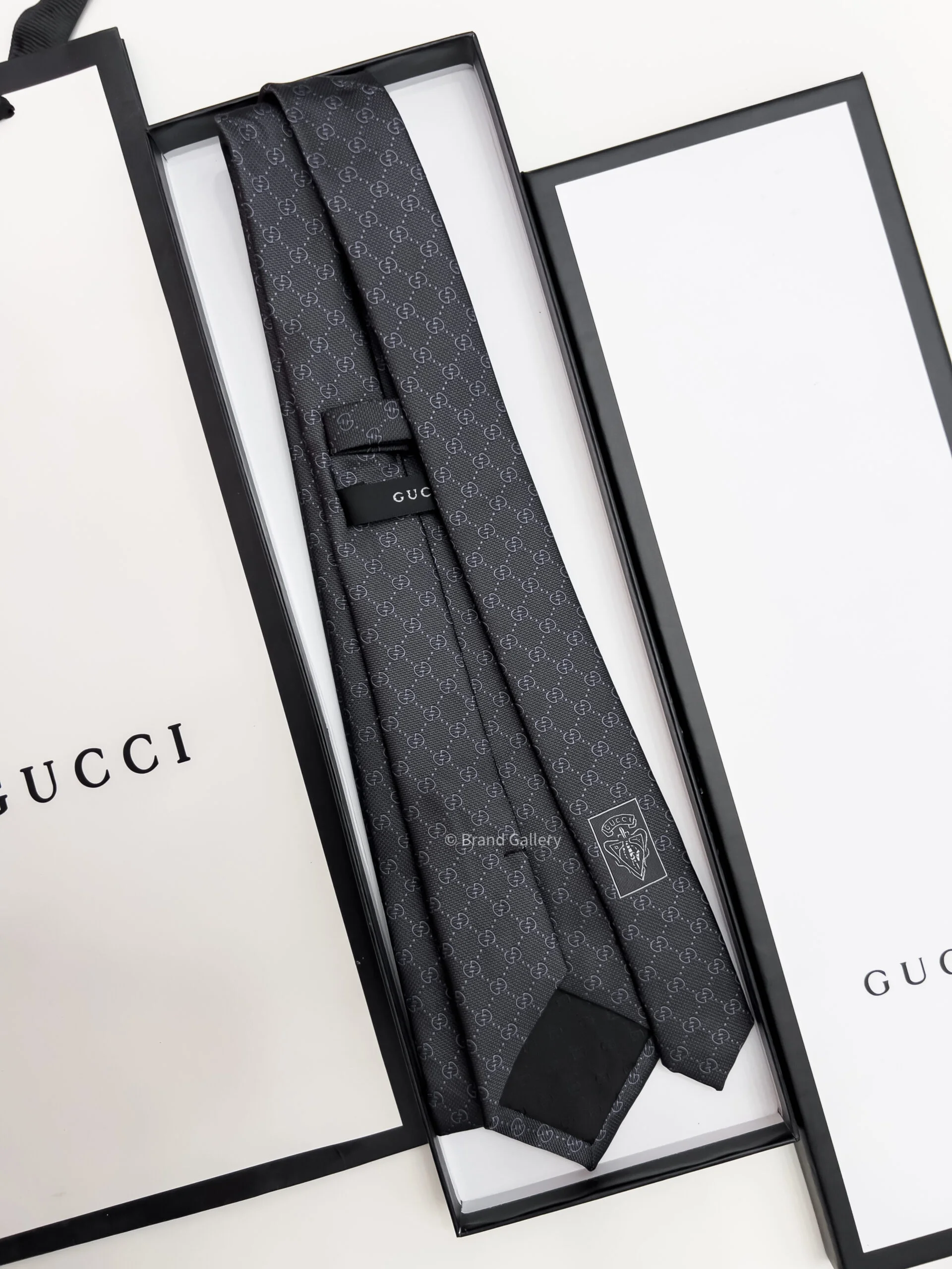 Gucci Grey DOUBLE G VINTAGE SILK TIE