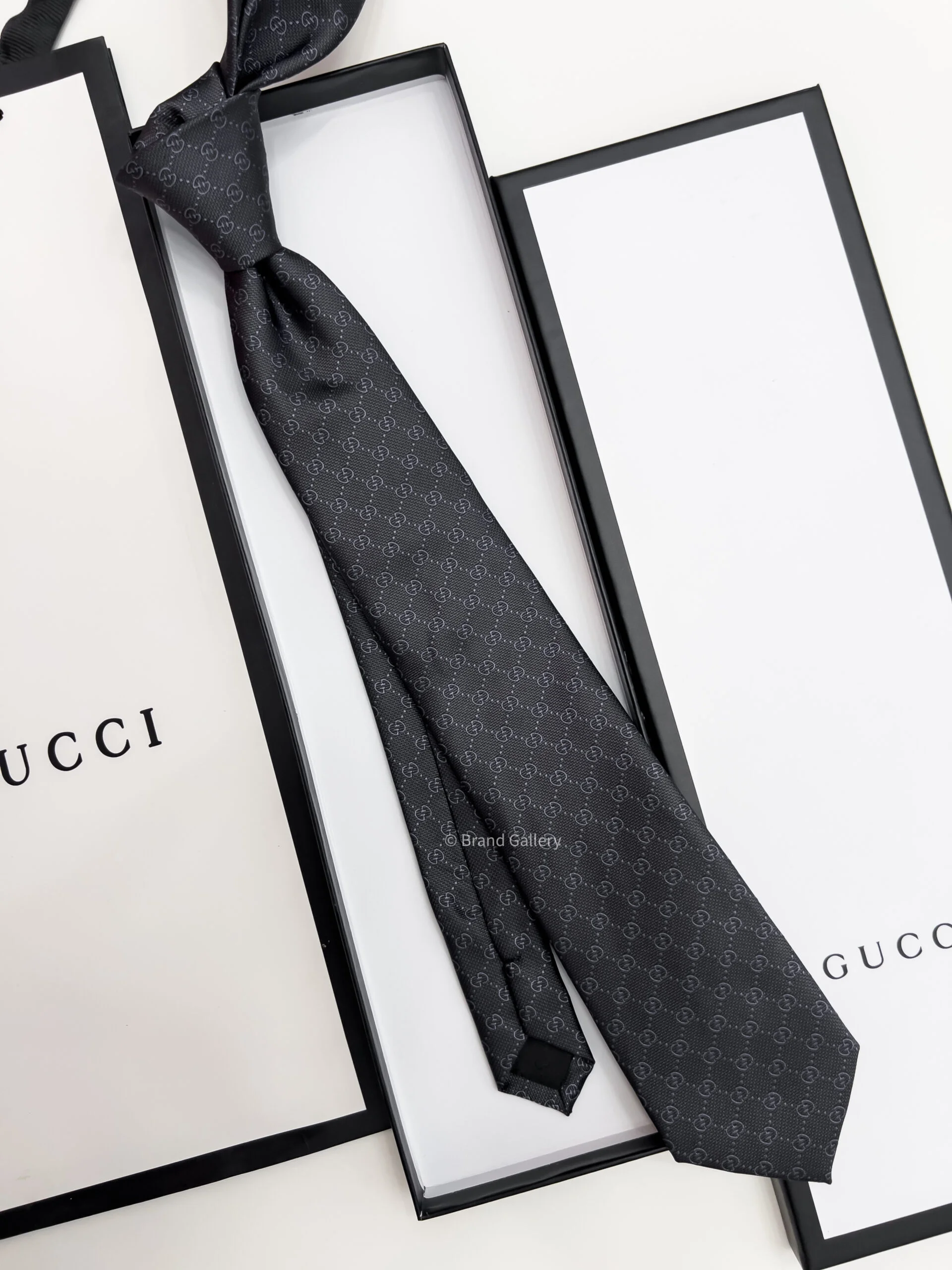 Gucci Grey DOUBLE G VINTAGE SILK TIE