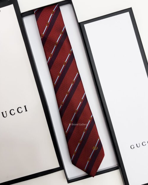 Gucci Dark Red HORSEBIT STRIPED SILK TIE