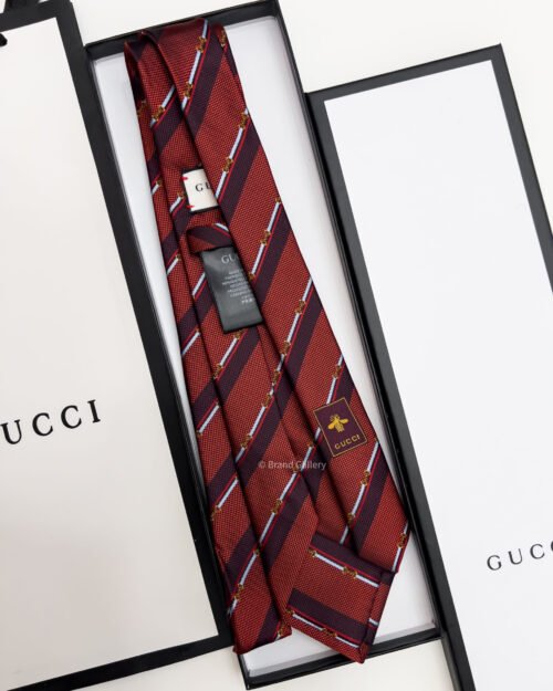 Gucci Dark Red HORSEBIT STRIPED SILK TIE