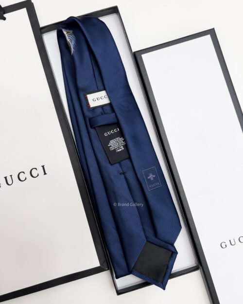 Gucci Dark Blue WOLF LOGO SILK TIE