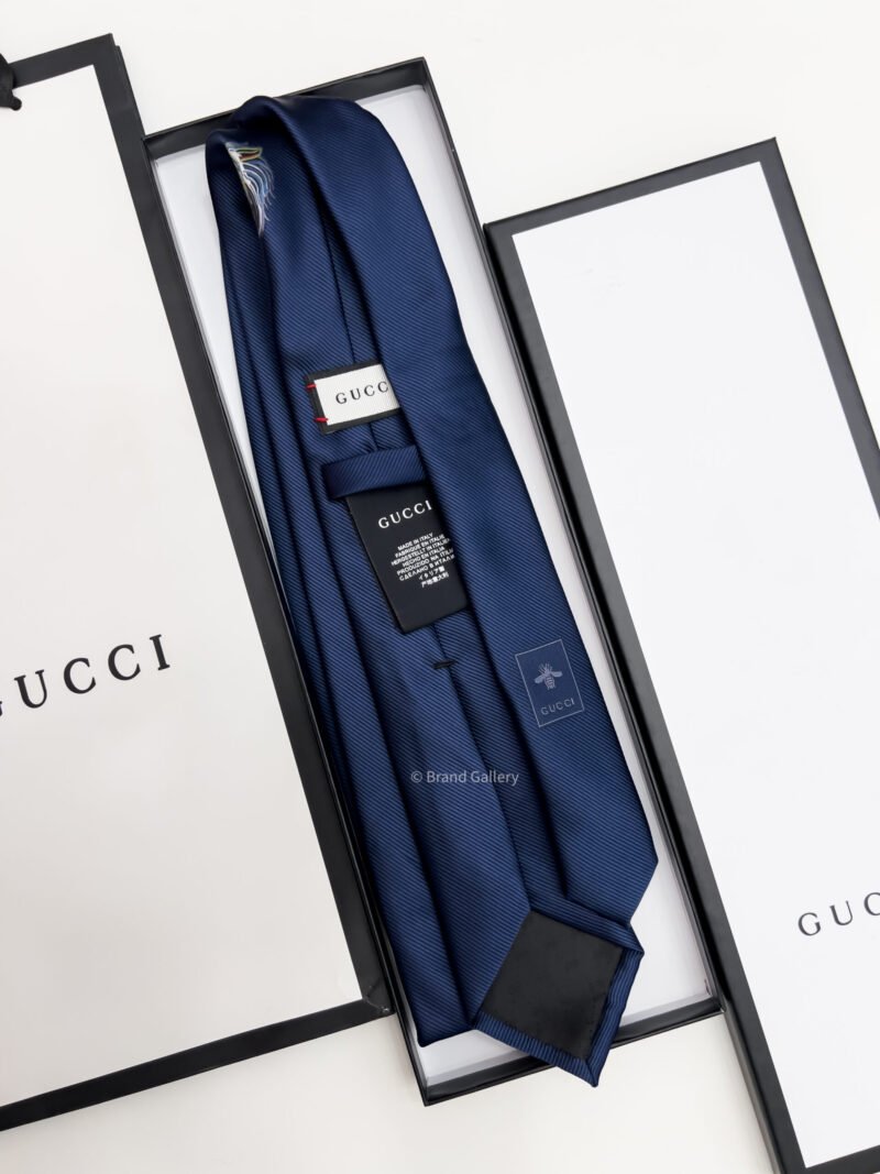 Gucci Dark Blue WOLF LOGO SILK TIE