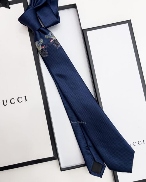 Gucci Dark Blue WOLF LOGO SILK TIE