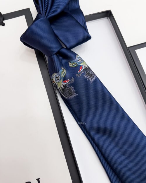 Gucci Dark Blue WOLF LOGO SILK TIE