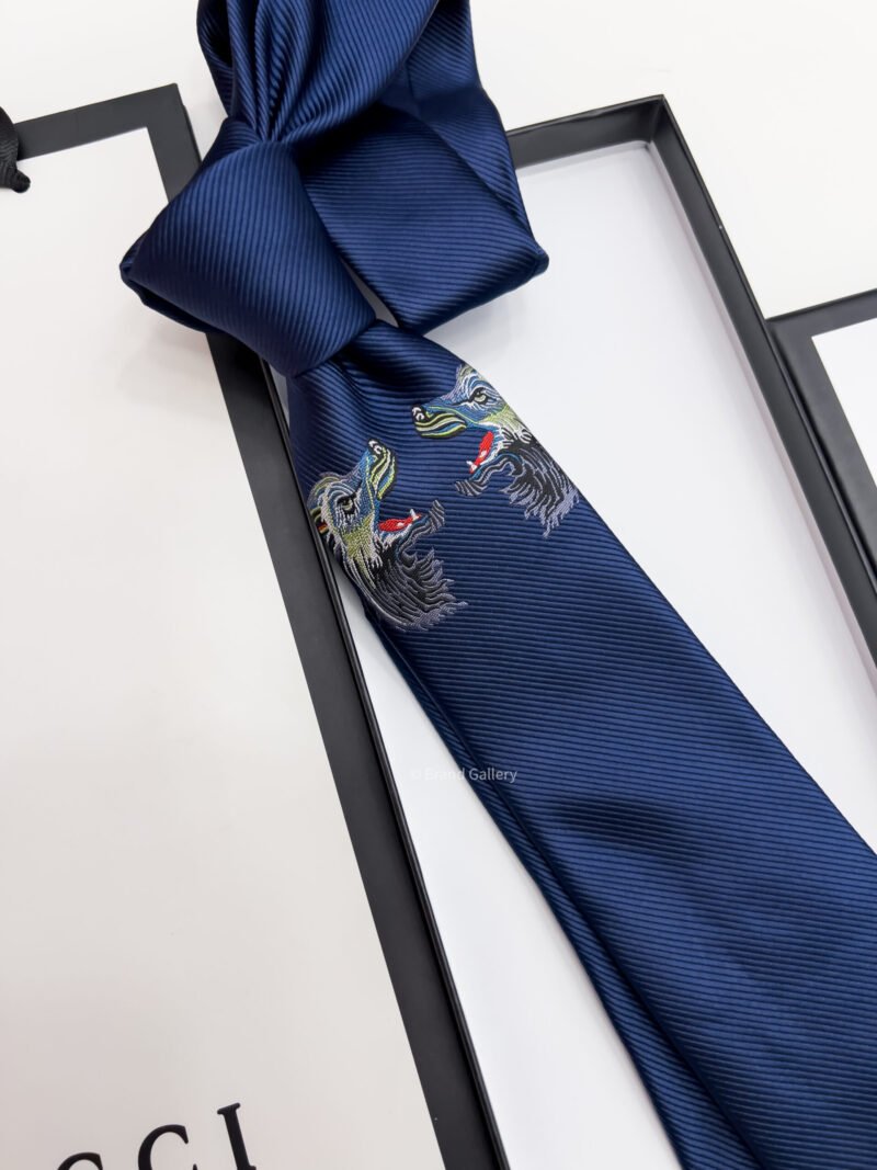 Gucci Dark Blue WOLF LOGO SILK TIE
