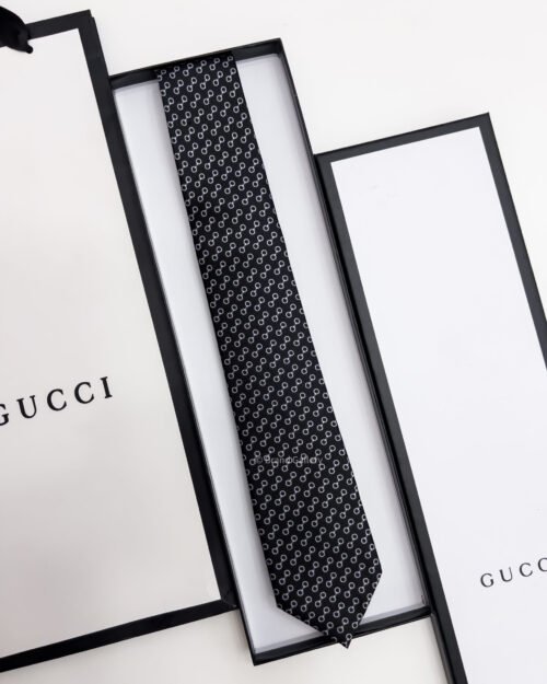 Gucci Black White GG CIRCLES SILK TIE