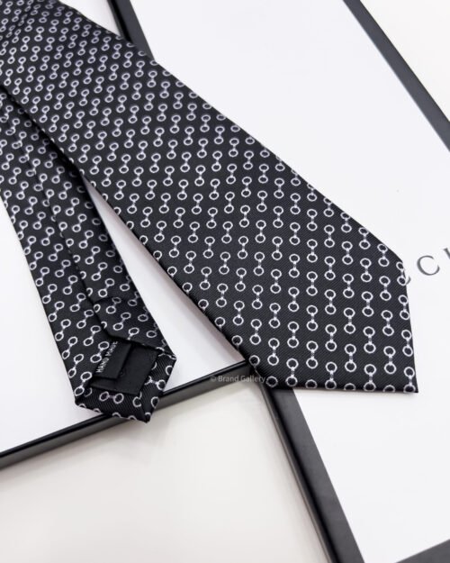 Gucci Black White GG CIRCLES SILK TIE