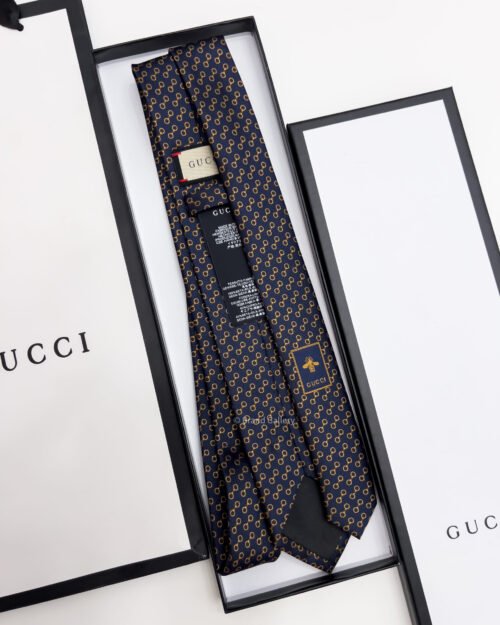 Gucci Navy Bronze GG CIRCLES SILK TIE