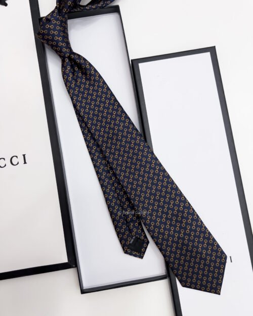 Gucci Navy Bronze GG CIRCLES SILK TIE