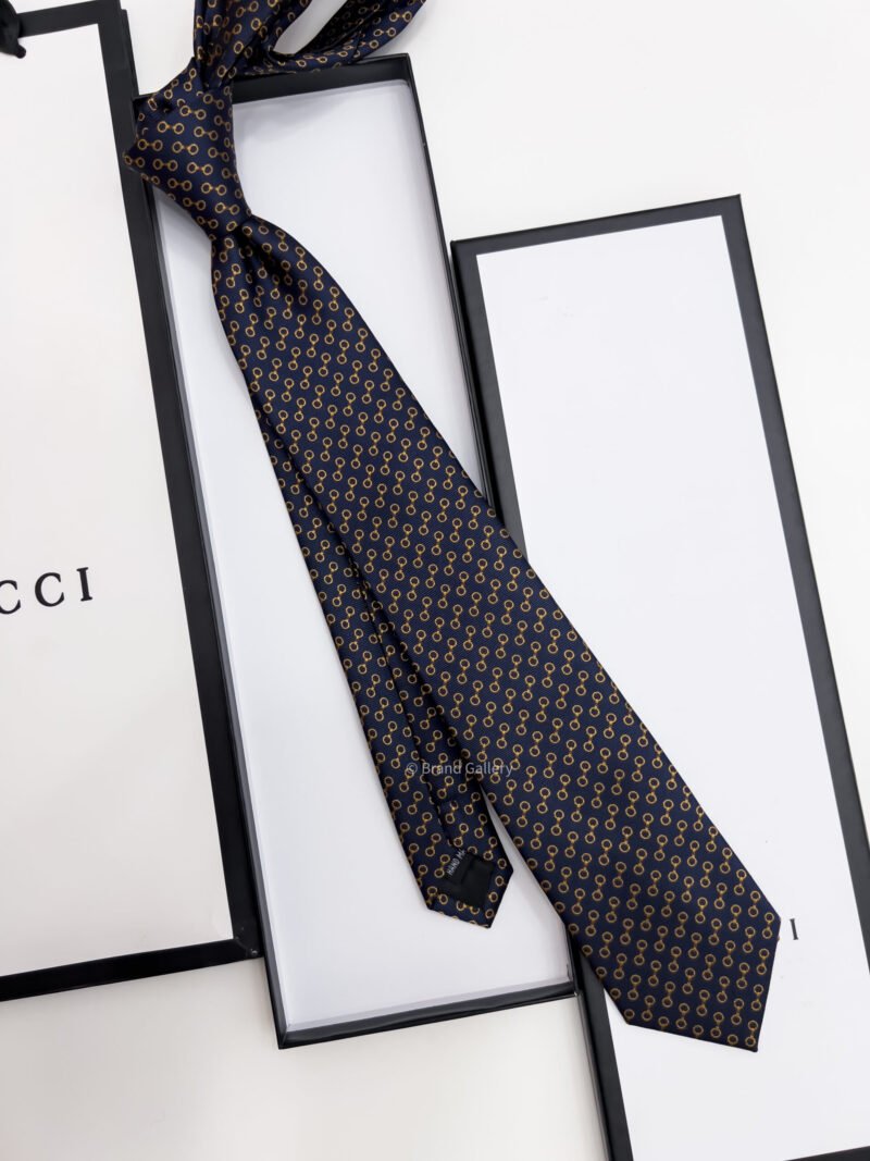 Gucci Navy Bronze GG CIRCLES SILK TIE